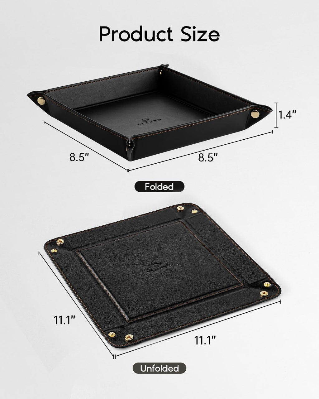 VLANDO Valet Tray, Foldable PU Leather Catchall Tray, Black