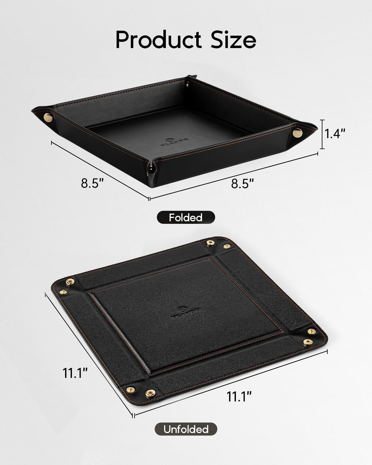 VLANDO Valet Tray, Foldable PU Leather Catchall Tray, Black