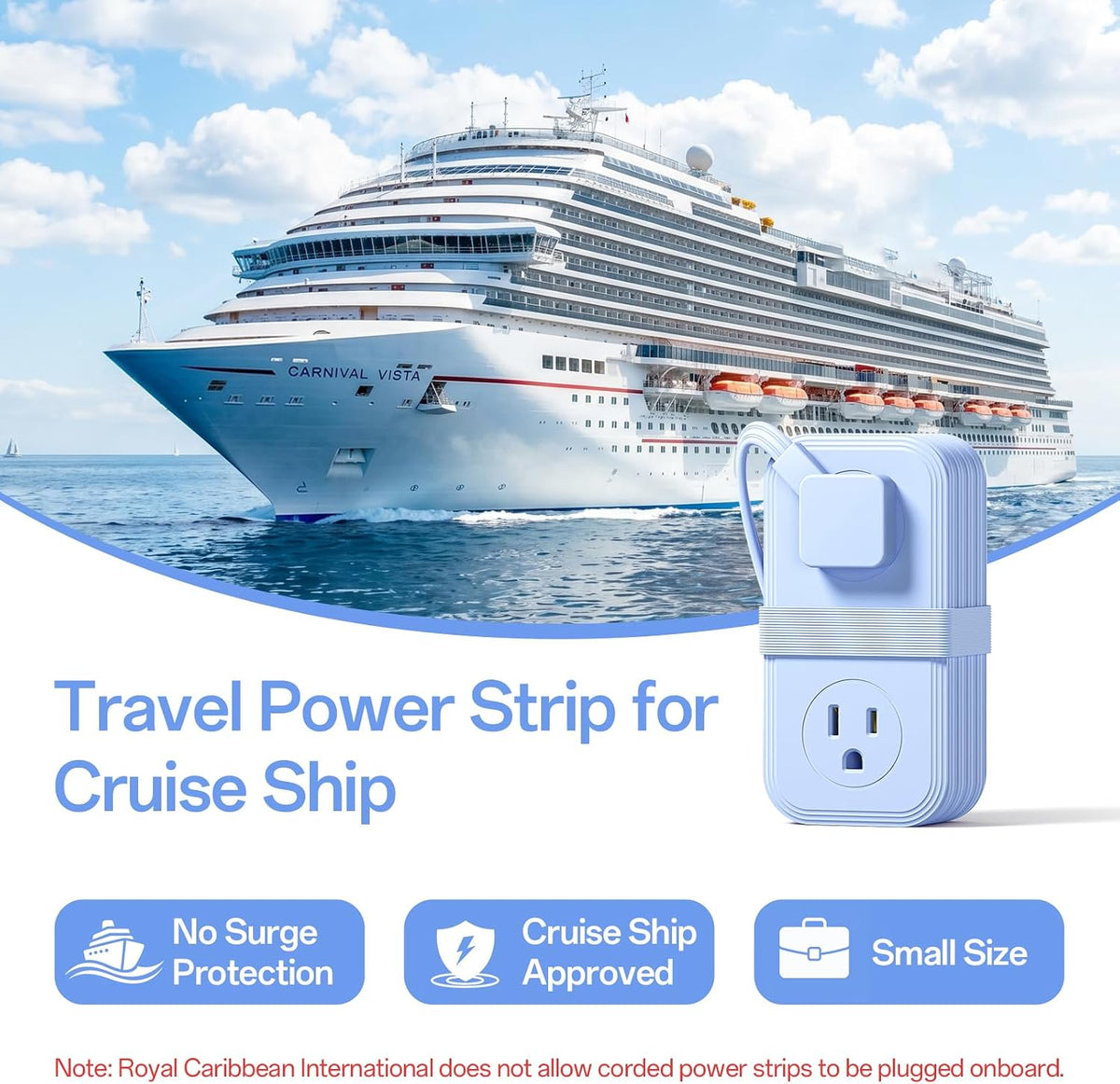 2 Pcs Travel Power Strip, SMALLRT Extension Cord with Multiple Outlets, 3.3FT Wrapped Extension Flat Plug Power Strip with 4 AC Outlets for Travel, Hotel, Cruise Approved, No Surge Protection, Blue