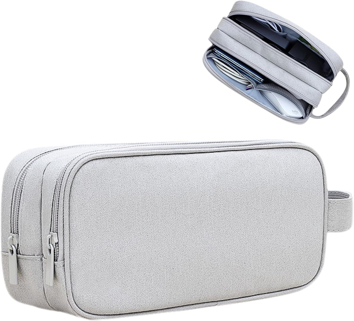 Teskyer Double Layer Cable Organizer Bag, Travel Tech Pouch, Light Grey