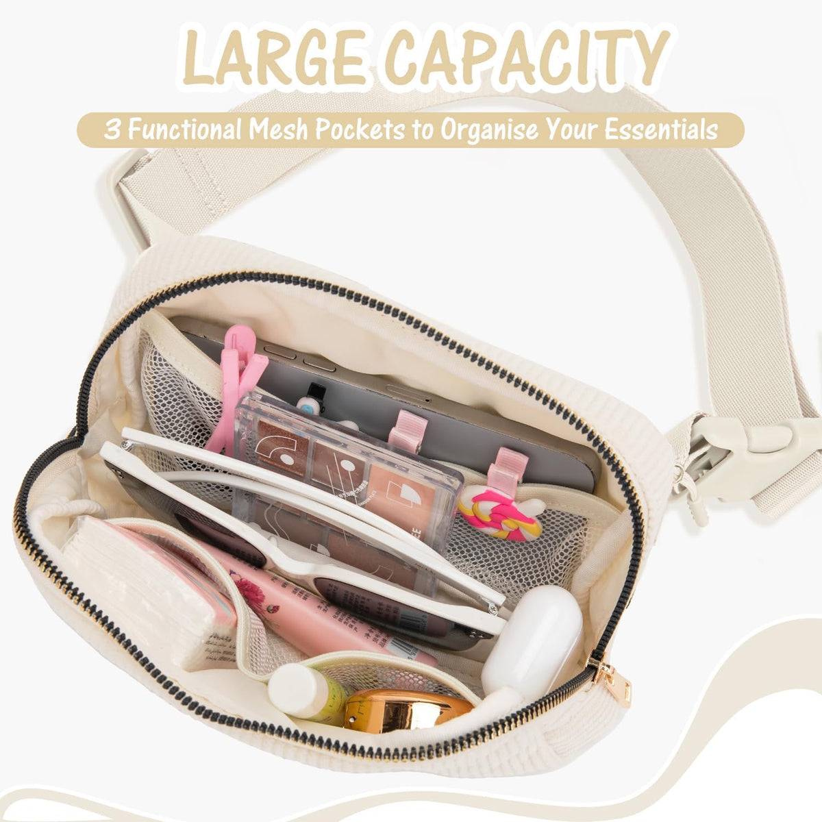 Gitus Gifts for Teen Girls Birthday Gifts for Daughter Sister Friends Initial Belt Bag Fanny Pack Crossbody Bags Girls Gifts Age 6-8 8-10 10-12 Trendy Stuff Travel Essentials (Ivory-Q)