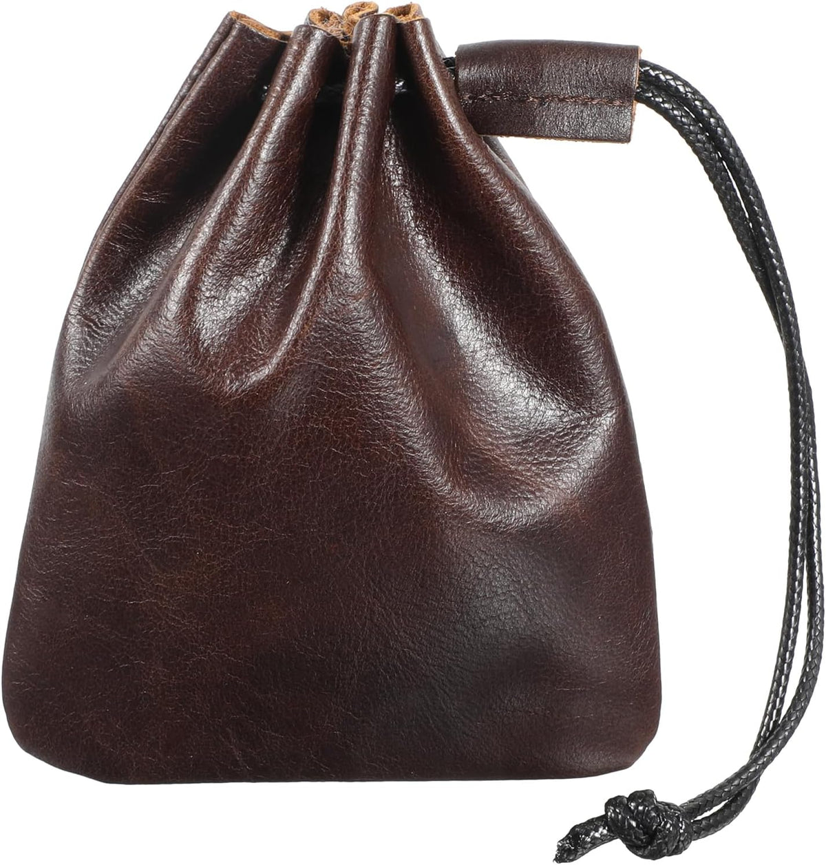Drawstring Cowhide Bag, Leather Storage Bags Waterproof Pouch