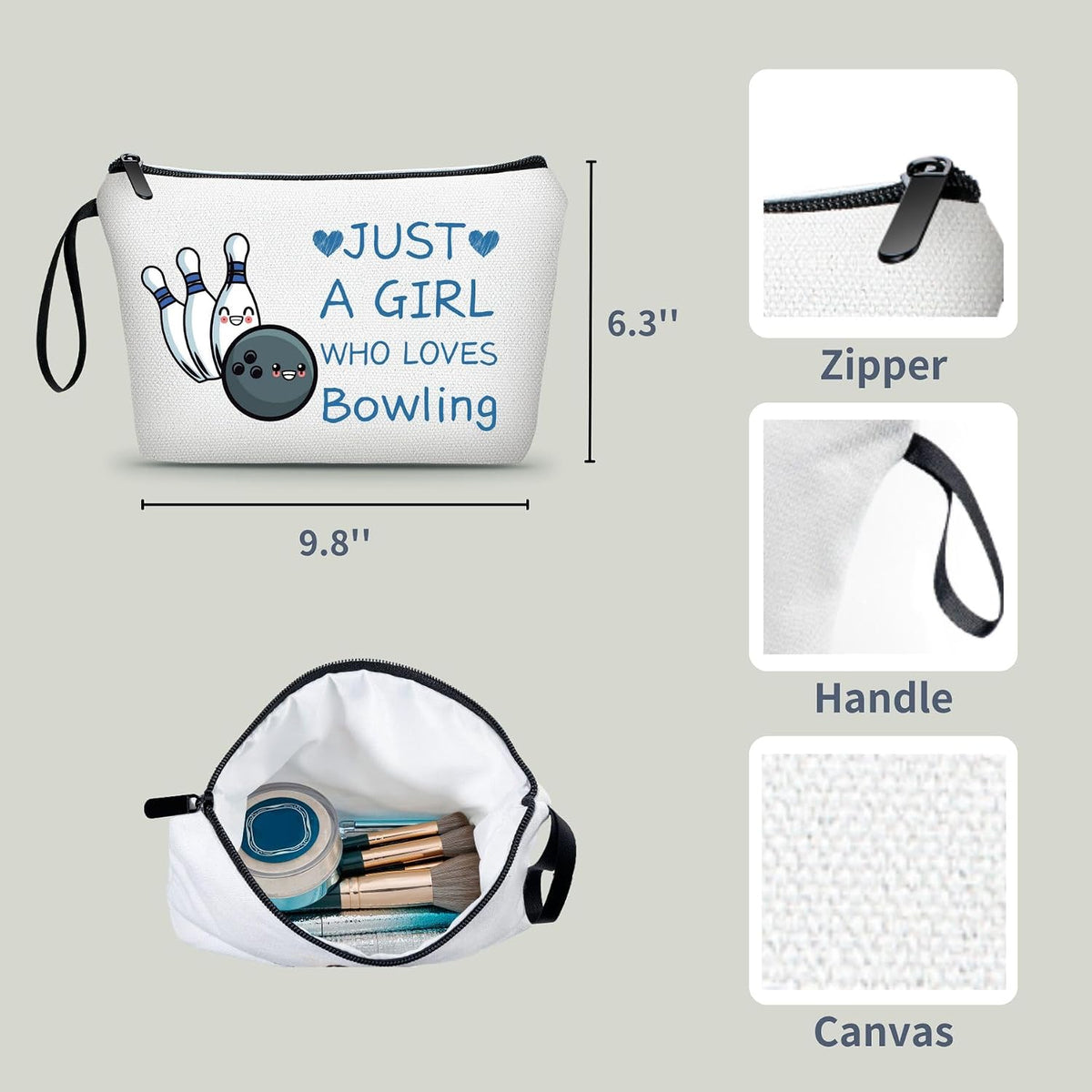 Bowling Accessories for Women, Travel Makeup Bag with Keychain