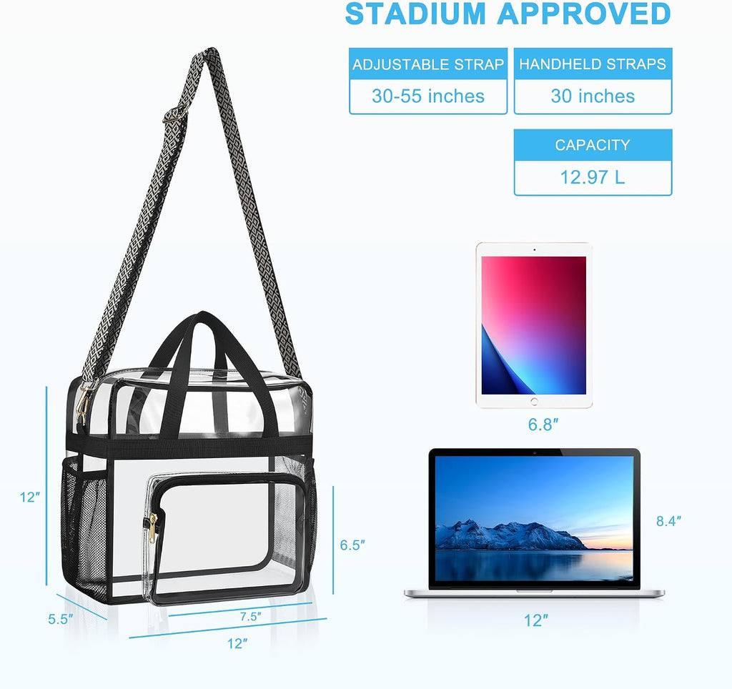 Bagenius Clear Tote Bag, 12x5.5x12 Inches Travel Tote Bag Stadium Approved