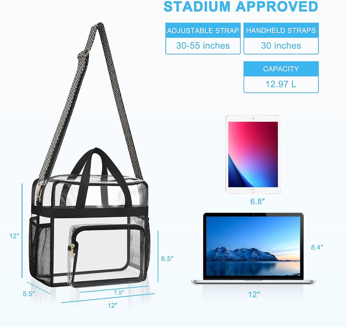 Bagenius Clear Tote Bag, 12x5.5x12 Inches Travel Tote Bag Stadium Approved