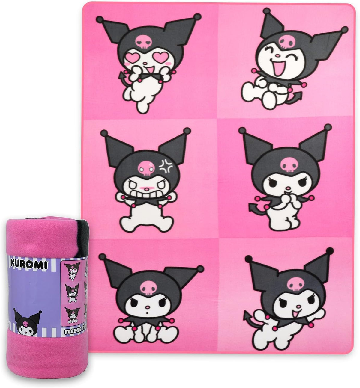 SANRIO Kuromi Neck Pillow and Blanket Set - Bundle Kuromi Travel Neck Pillow, Kuromi Fleece Blanket, Stickers, More | Kuromi Travel Accessories