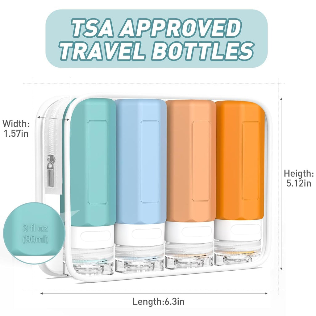 Redfly Travel Bottles for Toiletries 3oz, Silicone Travel Size Containers
