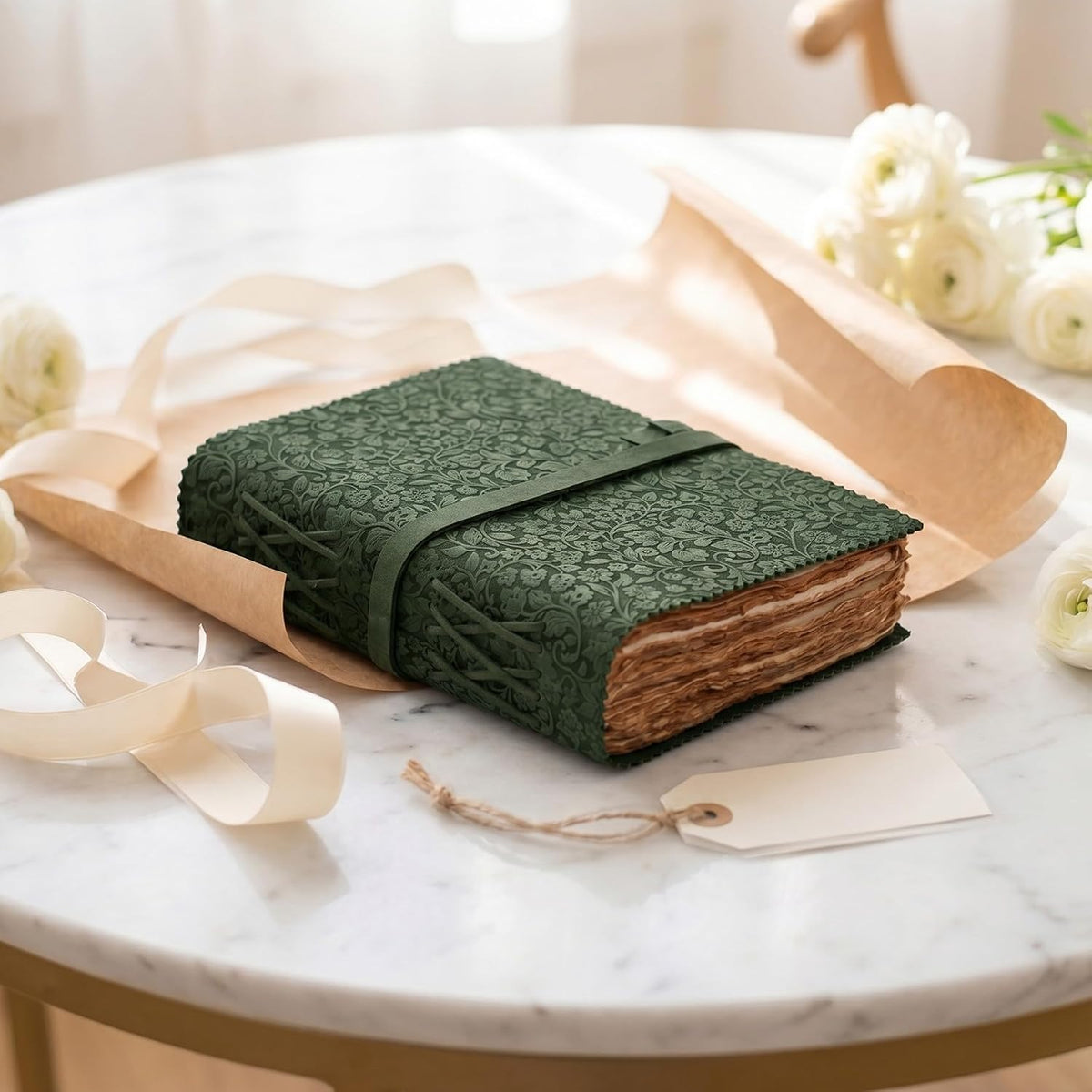 LEATHER VILLAGE Ladies Leather Journal Floral Embossed, Teal 10x7.