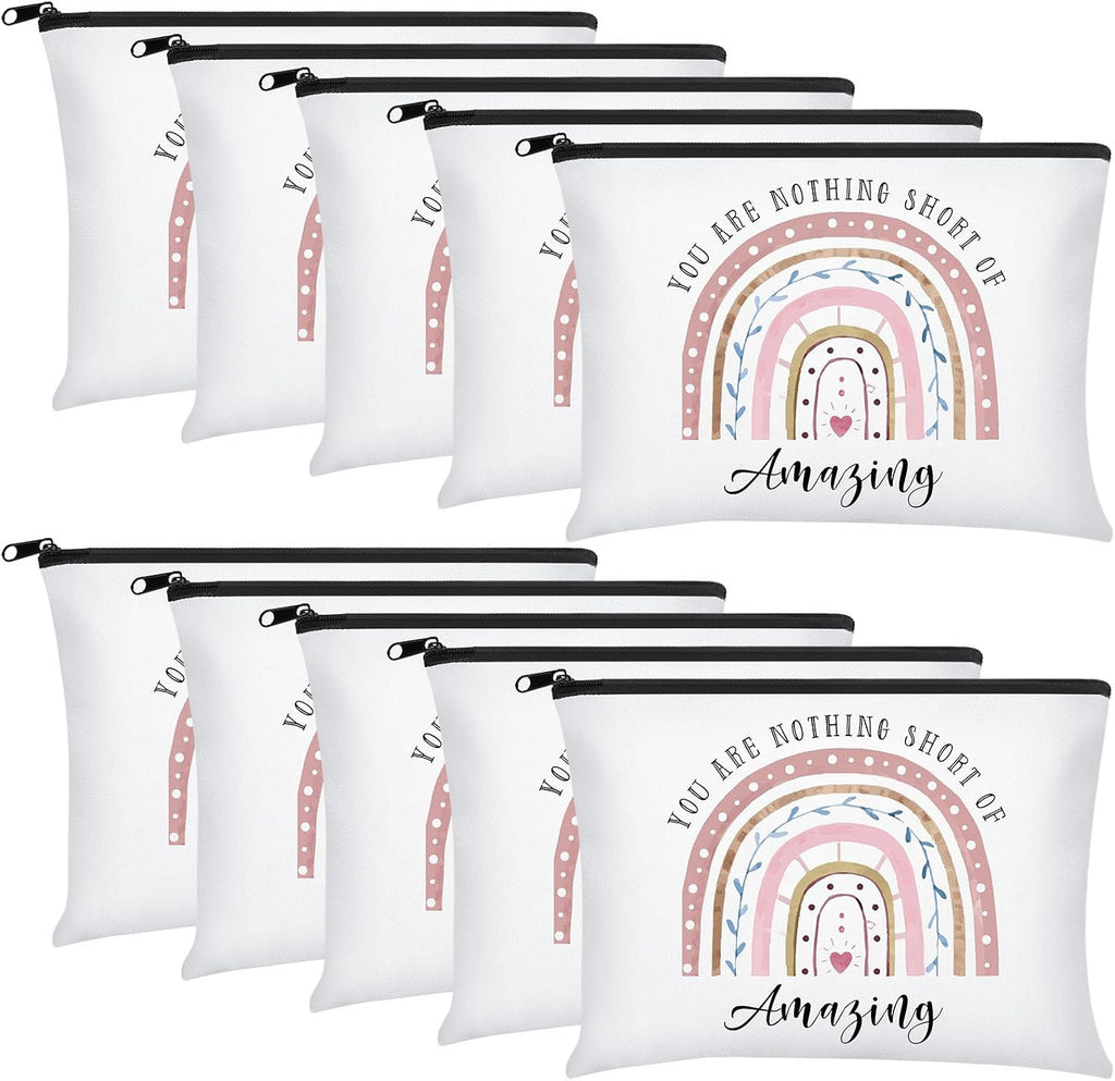 Chunful 10 Pcs Canvas Makeup Bags for Women, Amazing, White