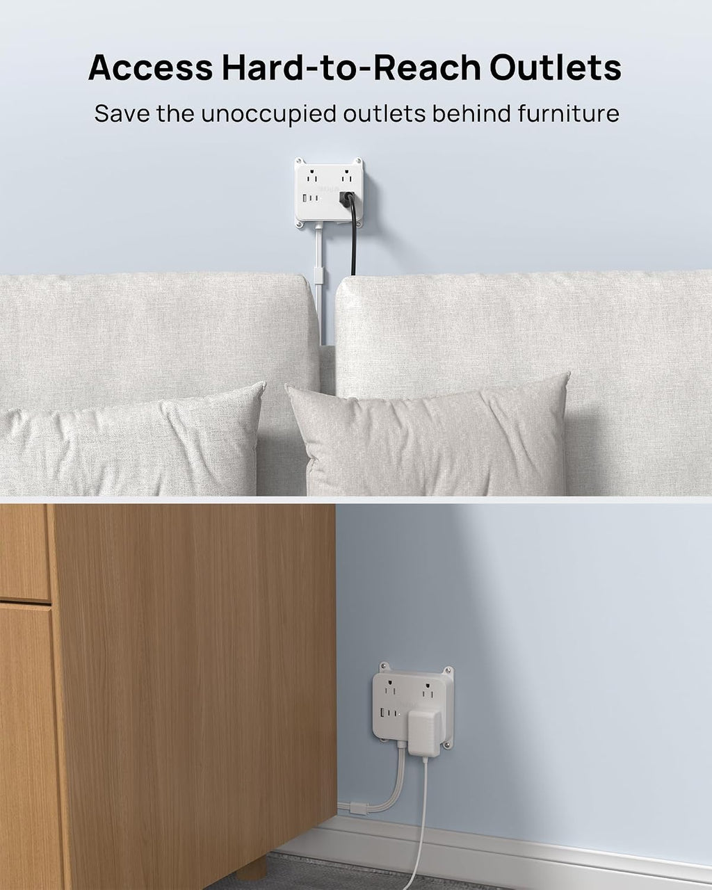 TROND Flat Power Strip with 360° Rotating Plug