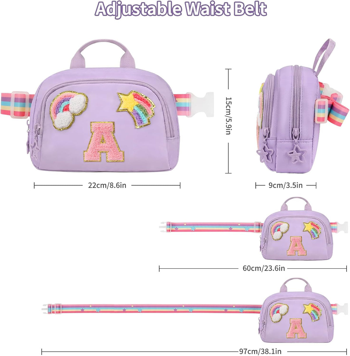 Fanny Pack for Girls, Cute Purse for Girls Teens Crossbody Bag for Kids Belt Bag With 2 Compartments Trendy Stuff Graduation Birthday Gifts for 4 5 6 7 8 9 10 11 12 13 Years Old Initial A-Purple