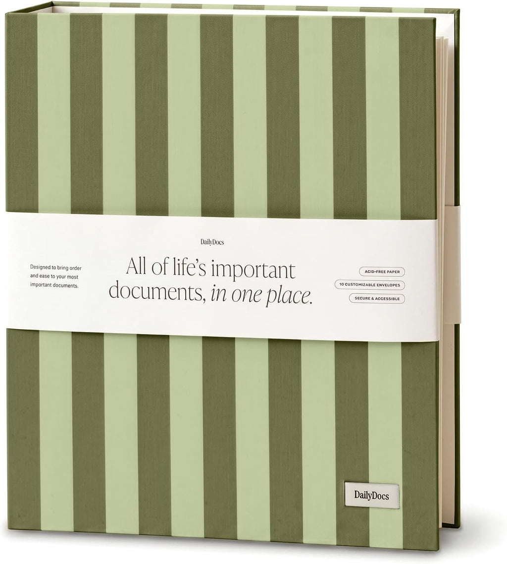Document Organizer Binder for Important Papers & Passports, Olive