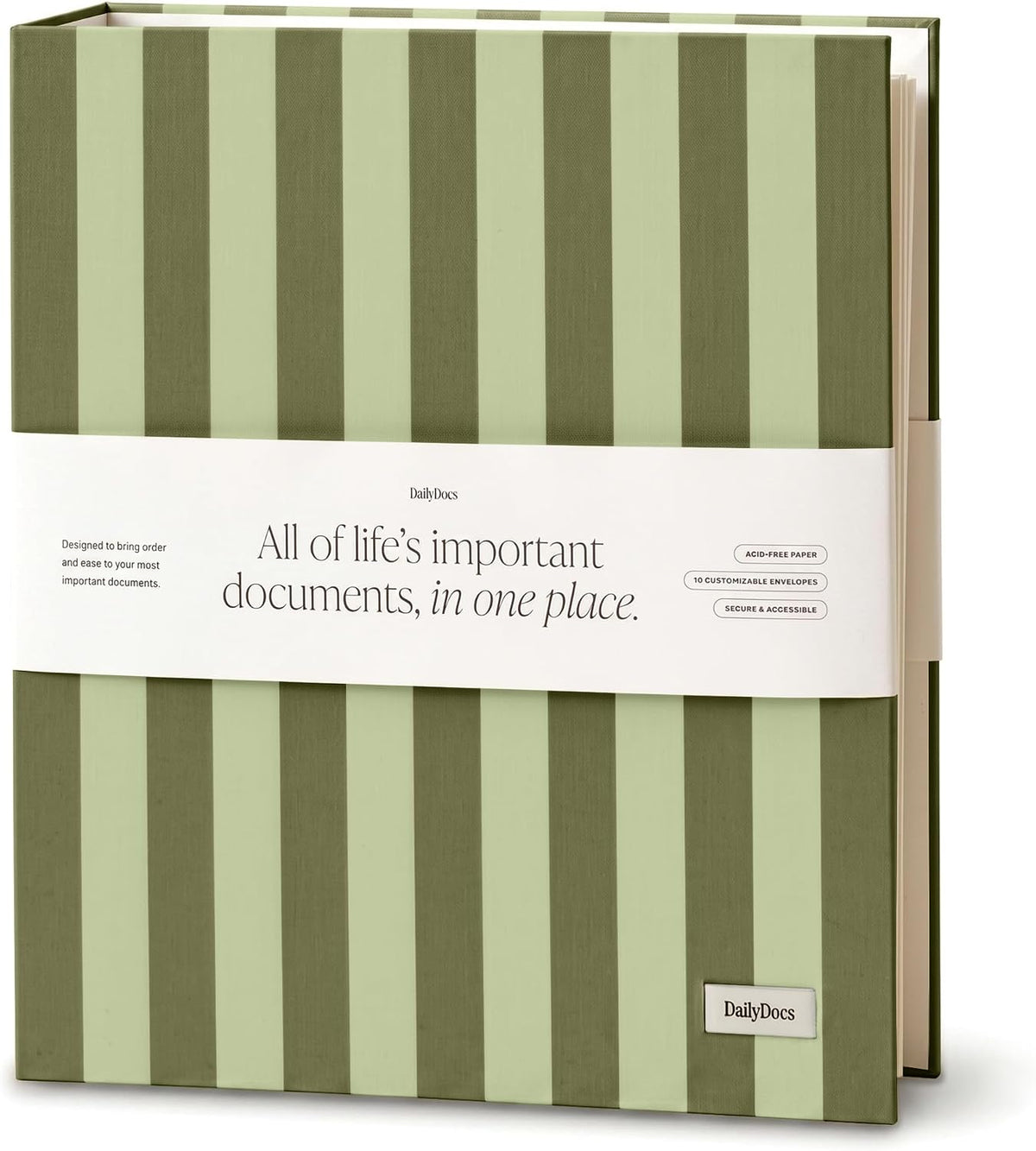Document Organizer Binder for Important Papers & Passports, Olive