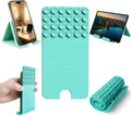 Flexible Silicone Aluminum Phone Holder, Portable Phone Holder with Charging Port Cutout and Suction Cups, Foldable&Rollable, Non-Slip Desk Mount for Airplane Travel