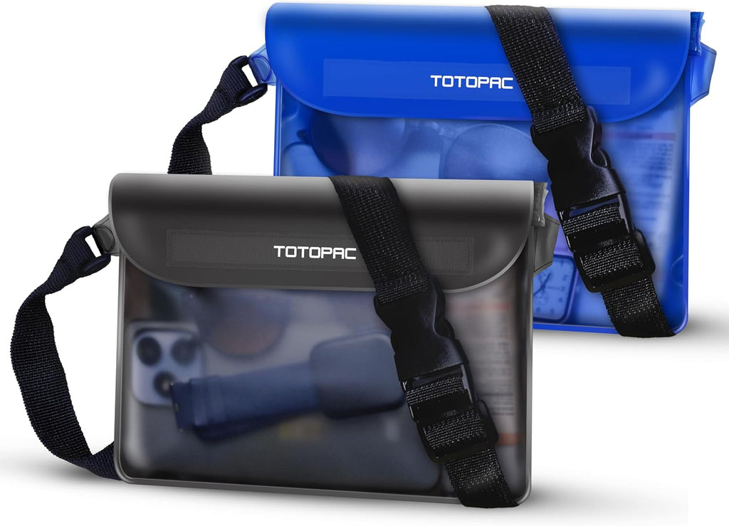 2-Pack Waterproof Fanny Pack, Phone Pouch with Waist Strap, 9x6.7 Inch Dry Bag for Phone, Cash, and Valuables – for Swimming, Kayaking, Boating, Snorkeling, and Water Sports (2, Grey + Blue)