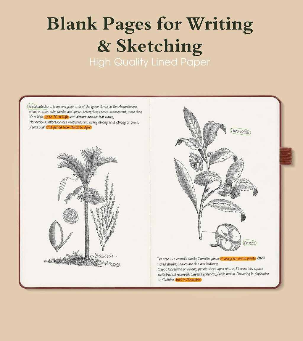 PAIBAS A5 Lined Journal, Leather Bound Notebook for Work & Travel 5.8"×8.5"