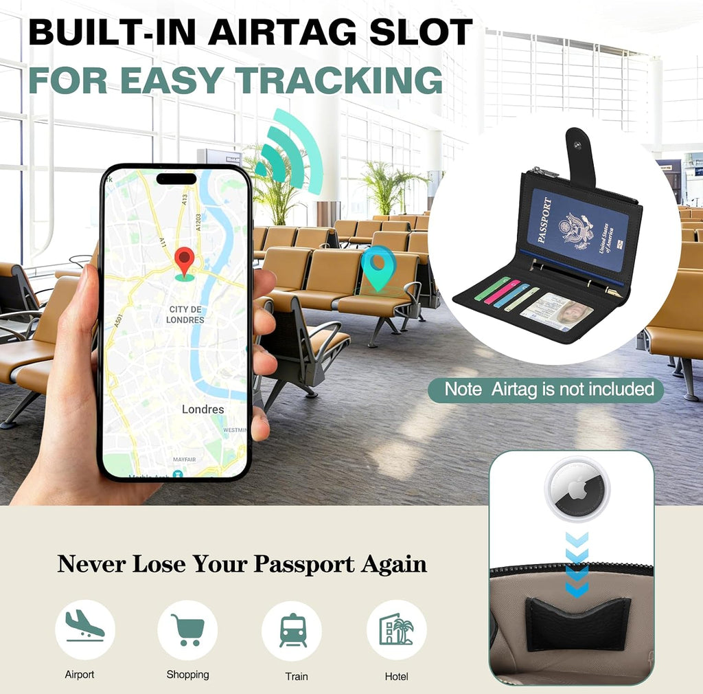 RFID Passport Holder for Travel, Leather Passport Cover Travel Wallet