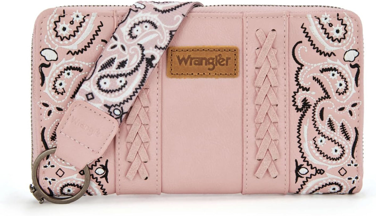Montana West Wrangler Western Paisley Wristlet Wallet for Women, PU Leather Zip Around Clutch with RFID Blocking & Coin Pocket
