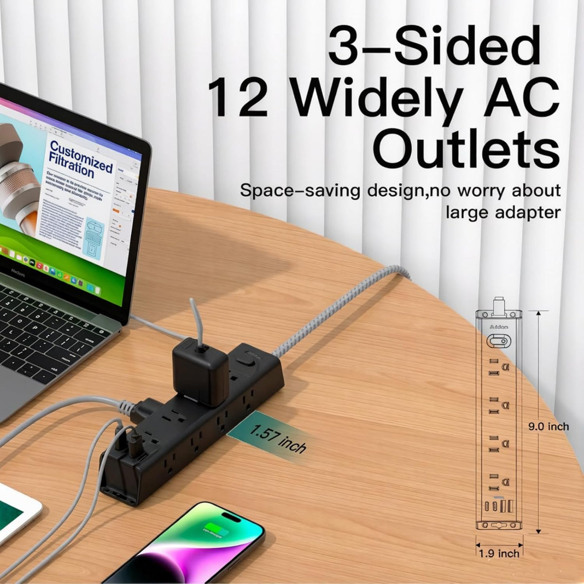 25FT Extra Long Extension Cord, Power Strip with 12 AC Outlet & 4 USB Ports