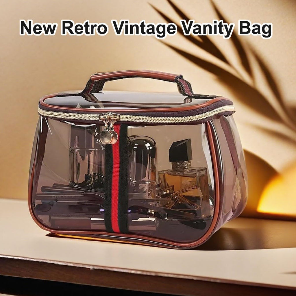 New Retro Vintage Vanity Bag, Clear Makeup Organizer with Handle