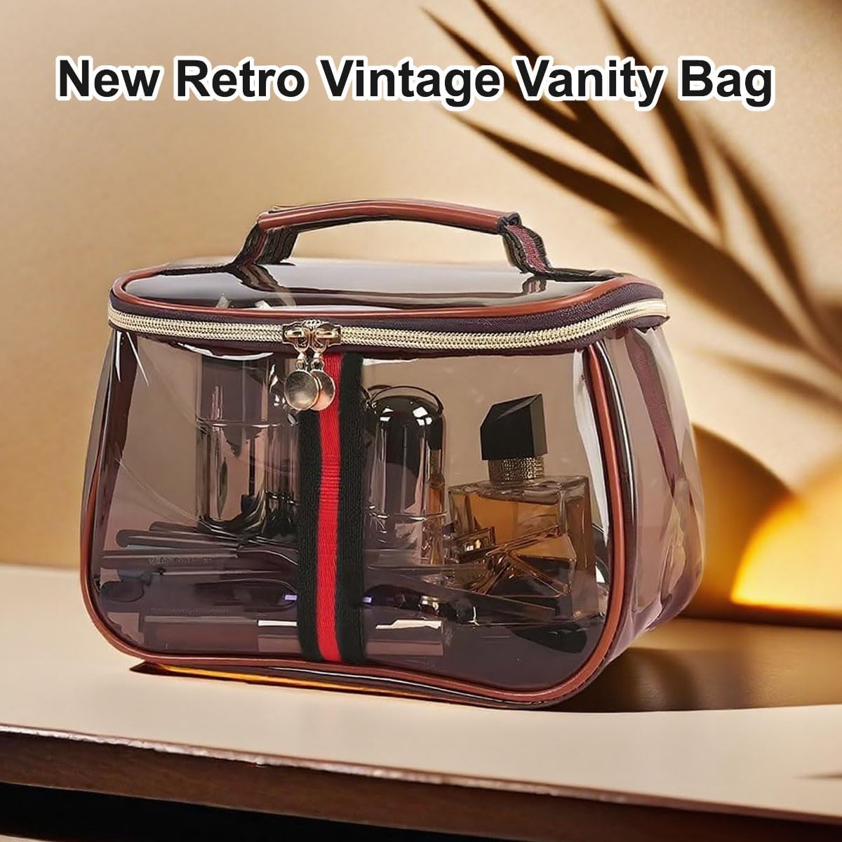 New Retro Vintage Vanity Bag, Clear Makeup Organizer with Handle