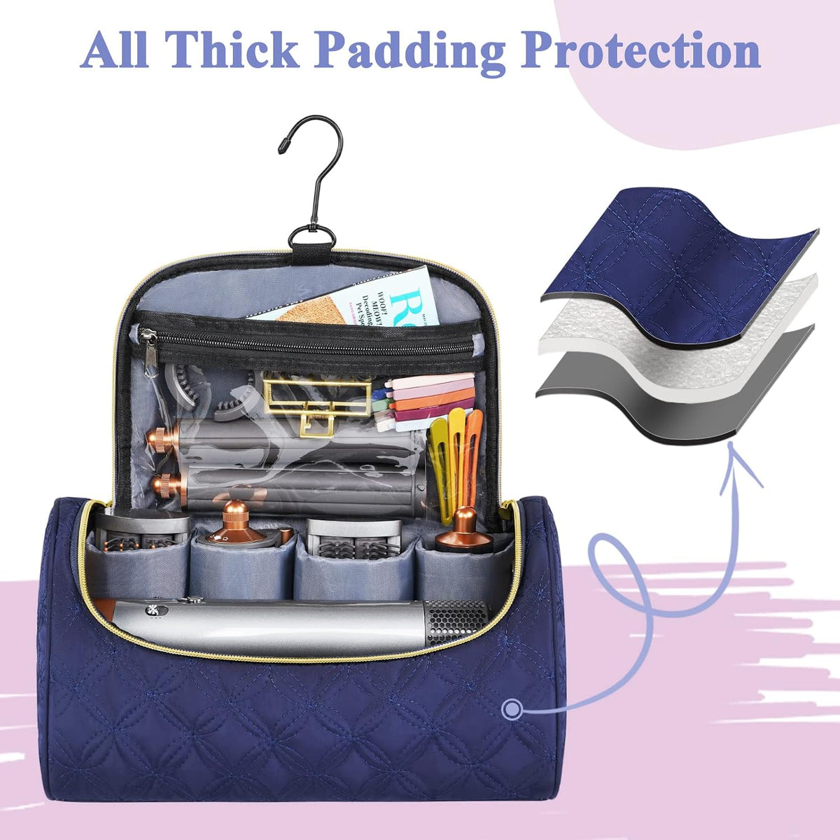 Mancro Padded Travel Case Compatible with Dyson Airwrap, Blue