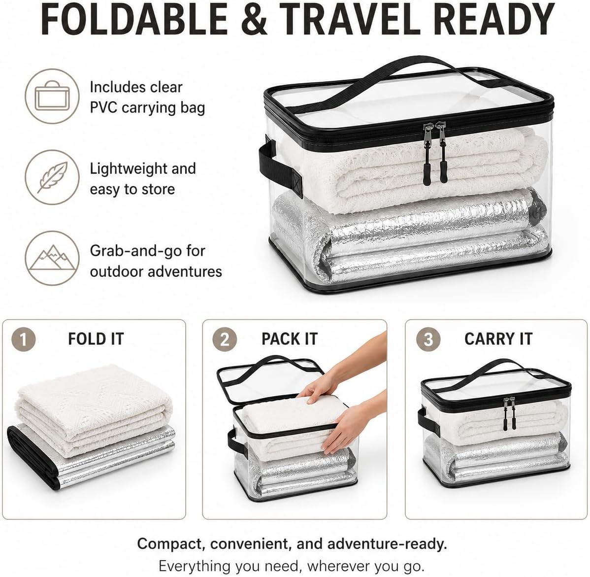 91 x 71inch White Outdoor Picnic Blanket with Waterproof Mat & Bag