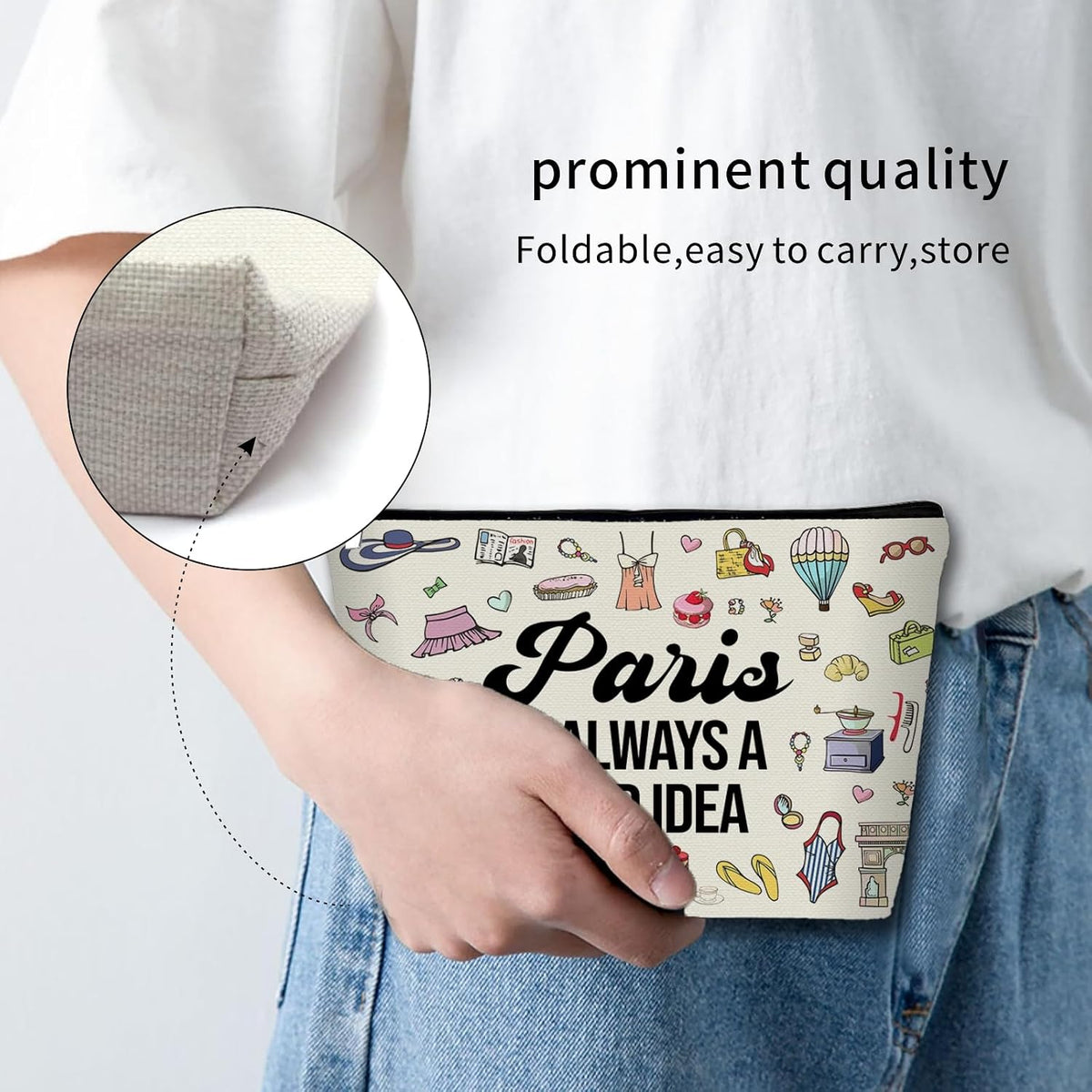 Paris Travel Essentials Makeup Bag For Women & Teen Girl Travellers Gifts