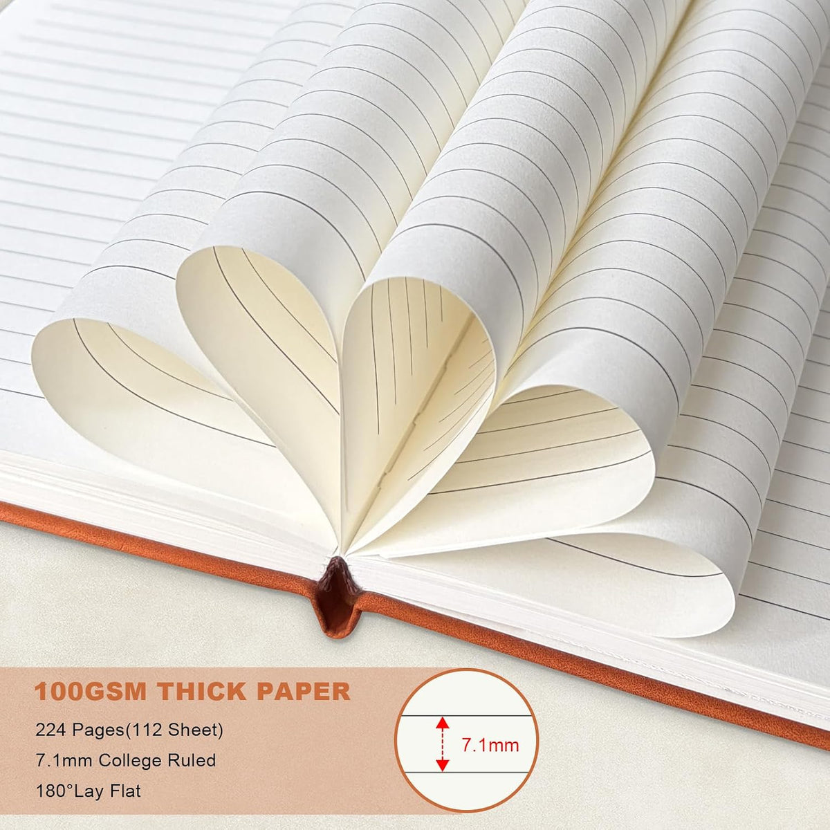 A5 Leather Notebook with Pen and Pen Holder, 224 Pages 100 GSM Thick Lined Paper Hardcover Journal for Men Women, College Ruled Daily Diary for Work Business School Travel- Brown