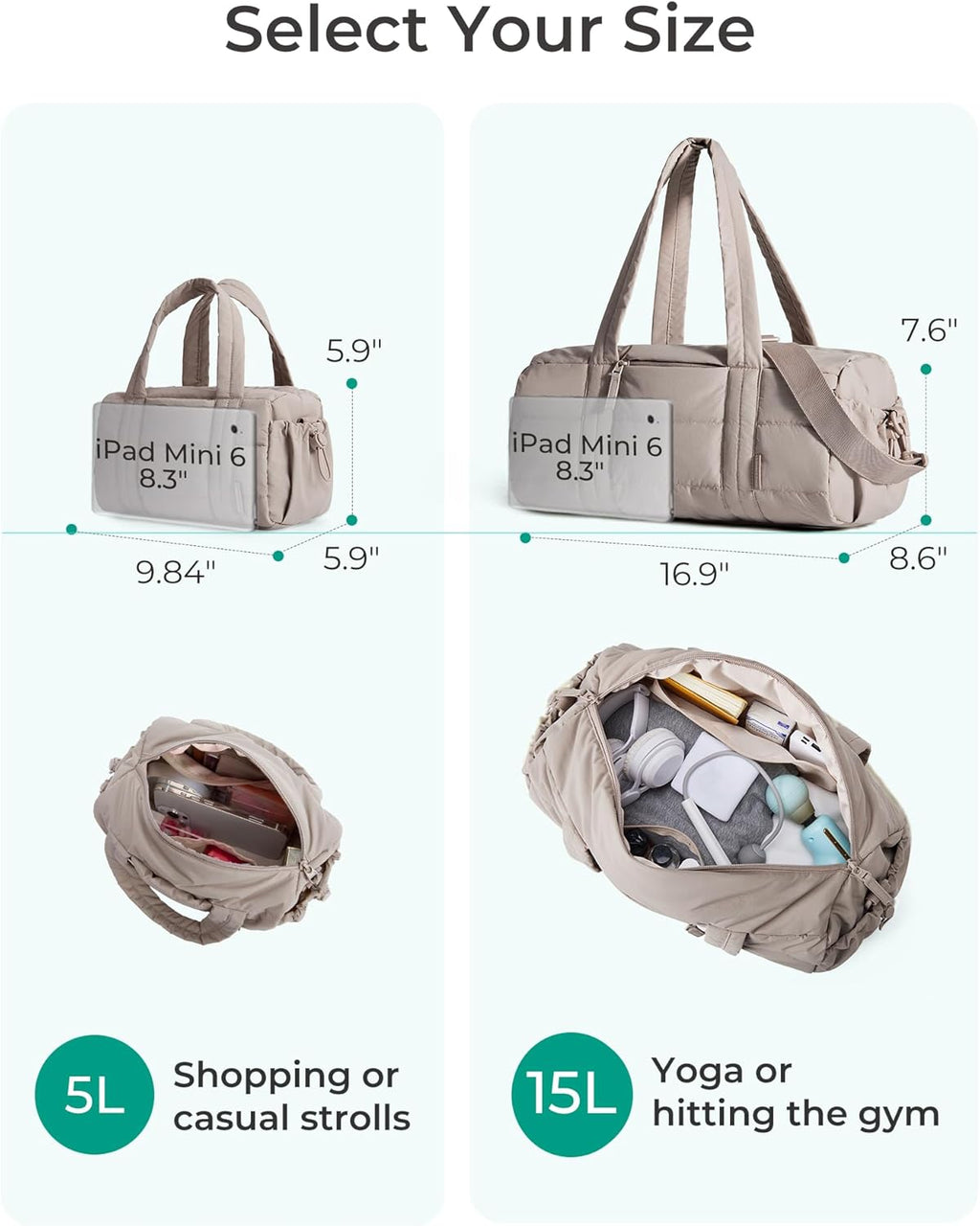 BAGSMART Reiki Gym Bag for Women Puffy Yoga Mat Travel Weekender Duffle Bag