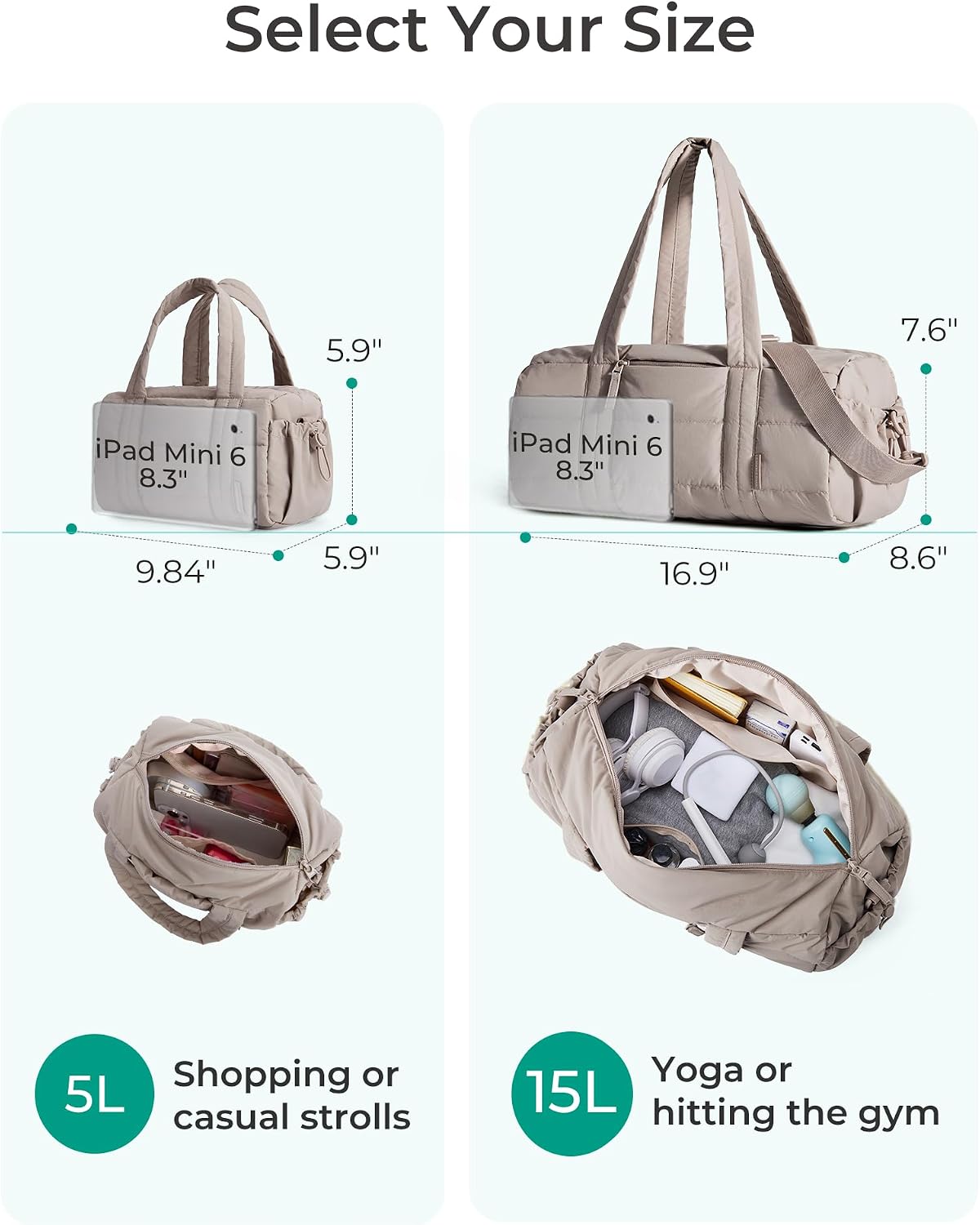 BAGSMART Reiki Gym Bag for Women Puffy Yoga Mat Travel Weekender Duffle Bag