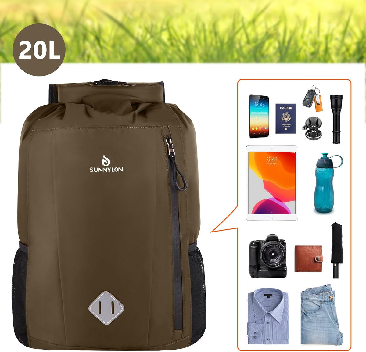 Dry Bag Backpack, 20 L Dry Bag Waterproof with Waist Pouch and Phone Case,Dry bag for kayaking,Marine dry bag for Kayaking, Beach, Rafting, Boating, Hiking, Camping and Fishing (Coffee)