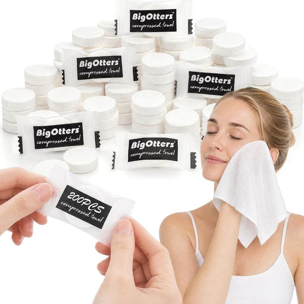 BIGOTTERS 200 PCS Cotton Compressed Towels, Disposable Face Towels