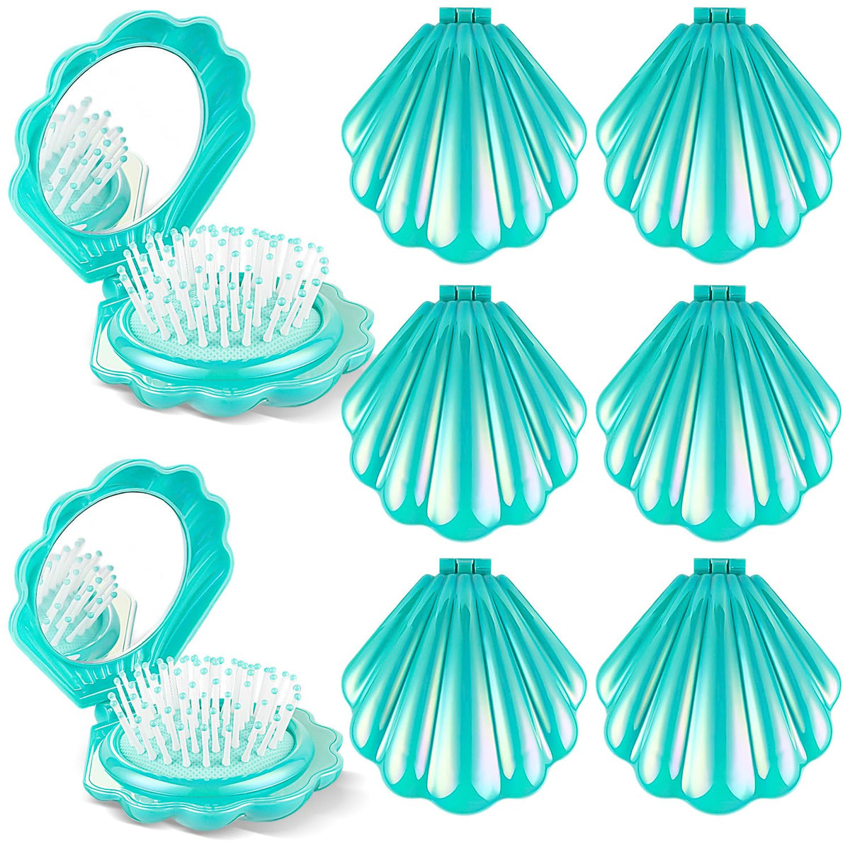 8 Pcs Foldable Travel Shell Hair Brush with Mirror