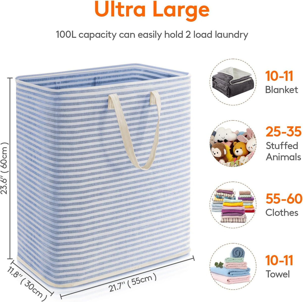 Lifewit 100L Large Laundry Baskets, Laundry Hampers Bags, 1 Pack, Blue
