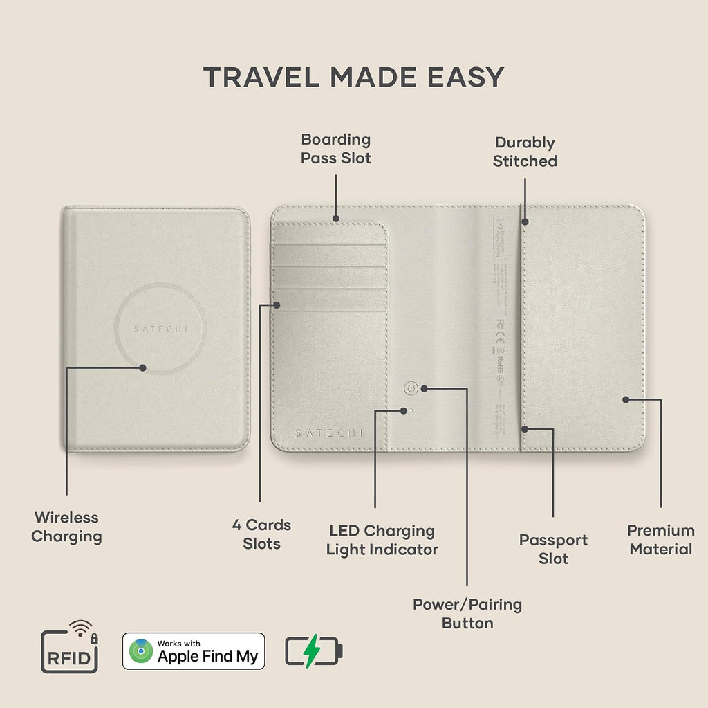 Satechi Passport Holder with Find My Tracking, 4-Slot Card Wallet, Sand