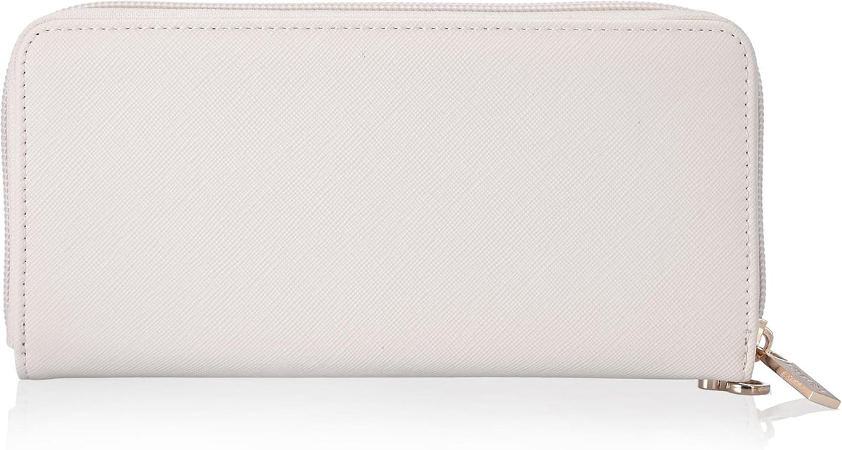 Women’s RFID Blocking Wristlet Wallet, Slim PU Leather Bifold Card Holder with Zip-Around Closure and Wrist Strap, Off White
