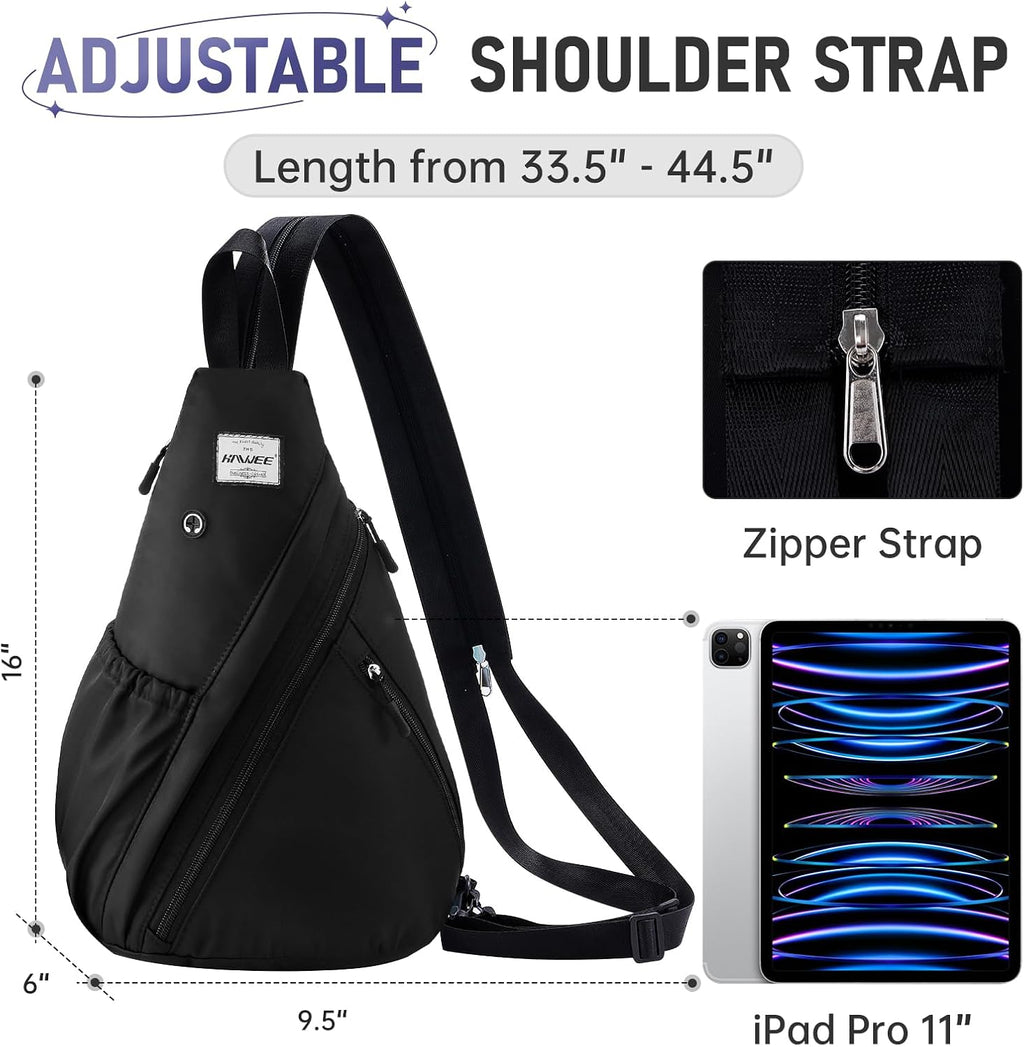 Women's Crossbody Rope Sling Bag - Convertible Chest Bag & Casual Daypack, Water-Resistant Backpack for Travel, Cycling, Hiking, Black