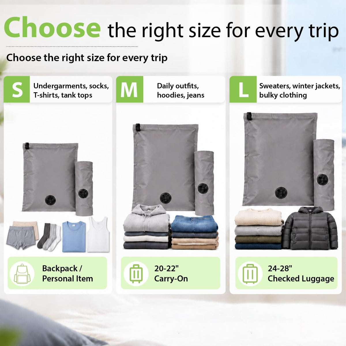 Garnen 7 Piece Travel Compression Packing Cubes, No Pump Needed, Dark Grey