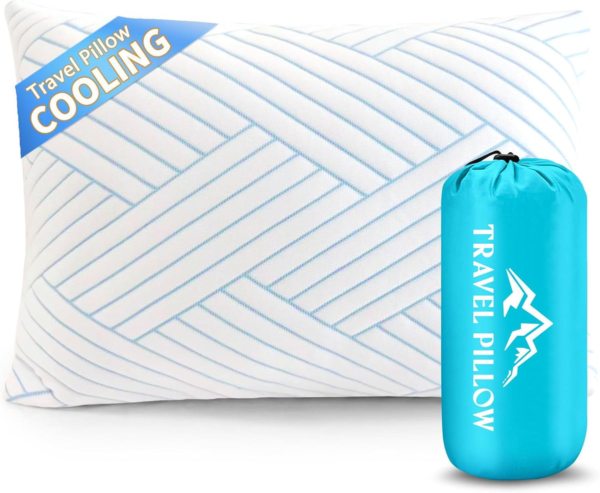 1 MIDDLE ONE Travel Pillow for Sleeping Camping, Memory Foam Small Pillow with Breathable Cover for Backpacking, Airplane, Car, 17.5 x 12 Inch