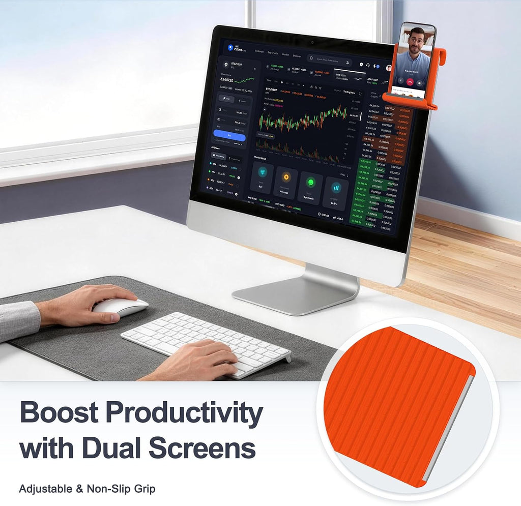 Foldable Phone Stand, Flexible Phone Holder Built-in Aluminum Anti-Slip Silicone Portable Phone Stand for Phone Tablet Laptop Bed Office Airplane Travel Orange