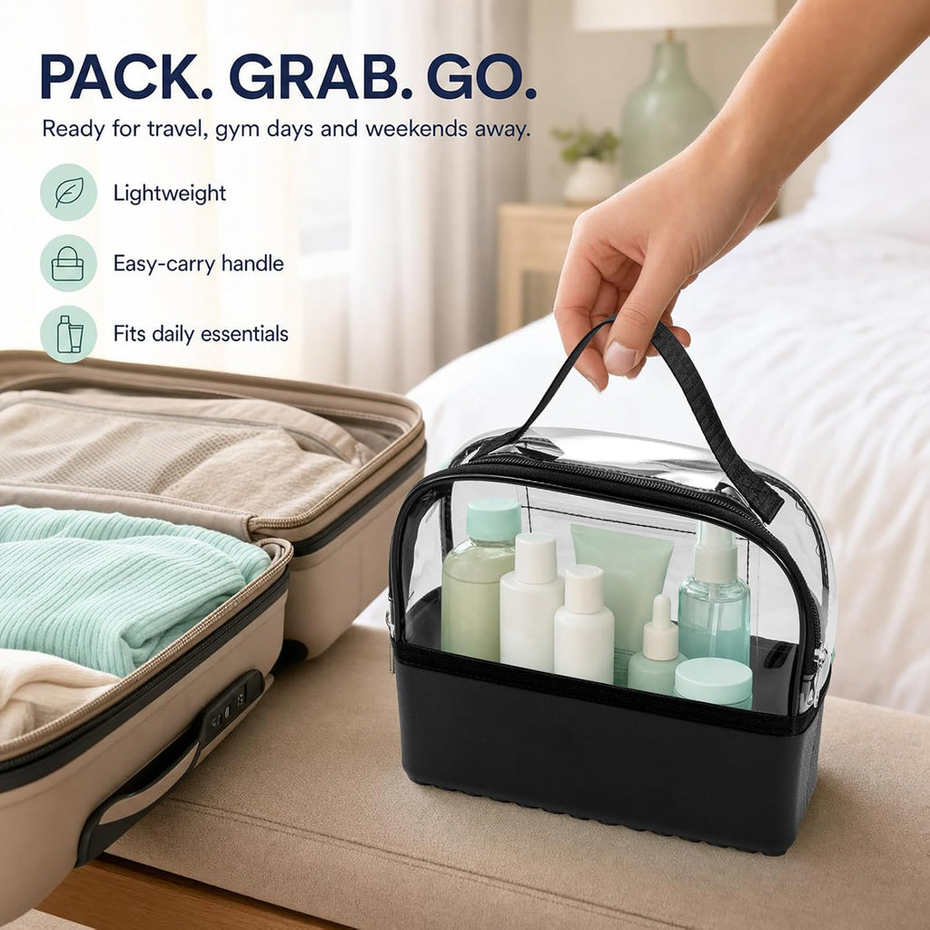 Clear Makeup Bag for Women, Tip-Proof Cosmetic Toiletry Bag with EVA Base