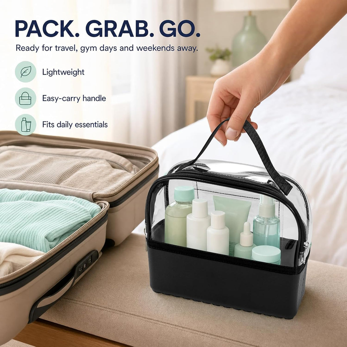 Clear Makeup Bag for Women, Tip-Proof Cosmetic Toiletry Bag with EVA Base