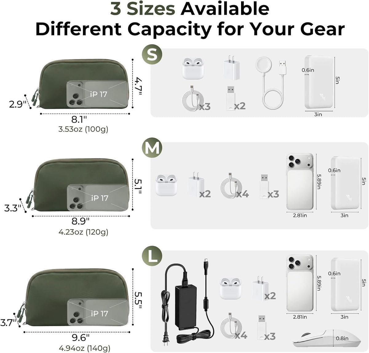 FYY Travel Cable Organizer - 8 Compartments, Lightweight, Water Repellent