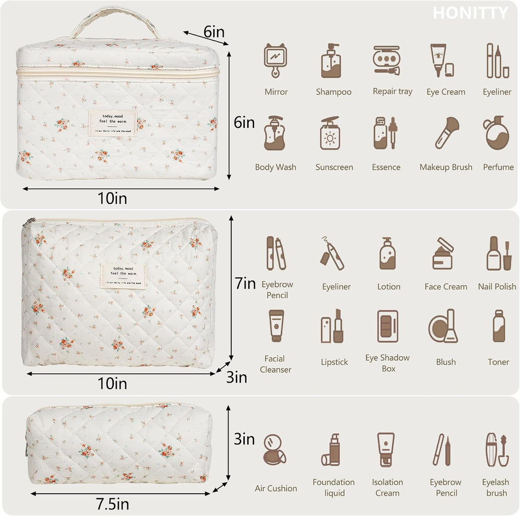 honitty Makeup Bag,Quilted Cosmetic Bags for Women