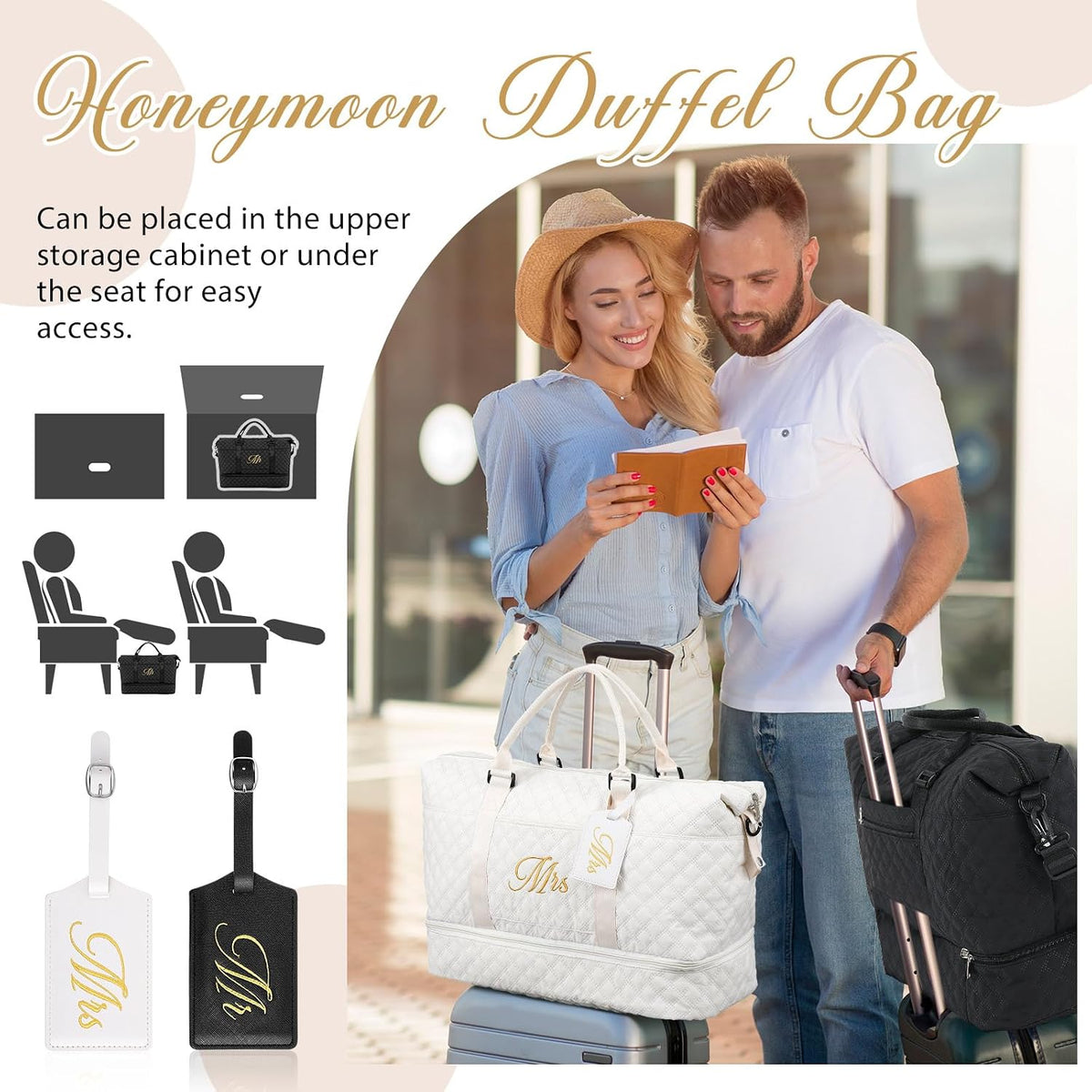 Dansydaisy Mr and Mrs Black,White 4 Pcs Honeymoon Duffel Bag Set