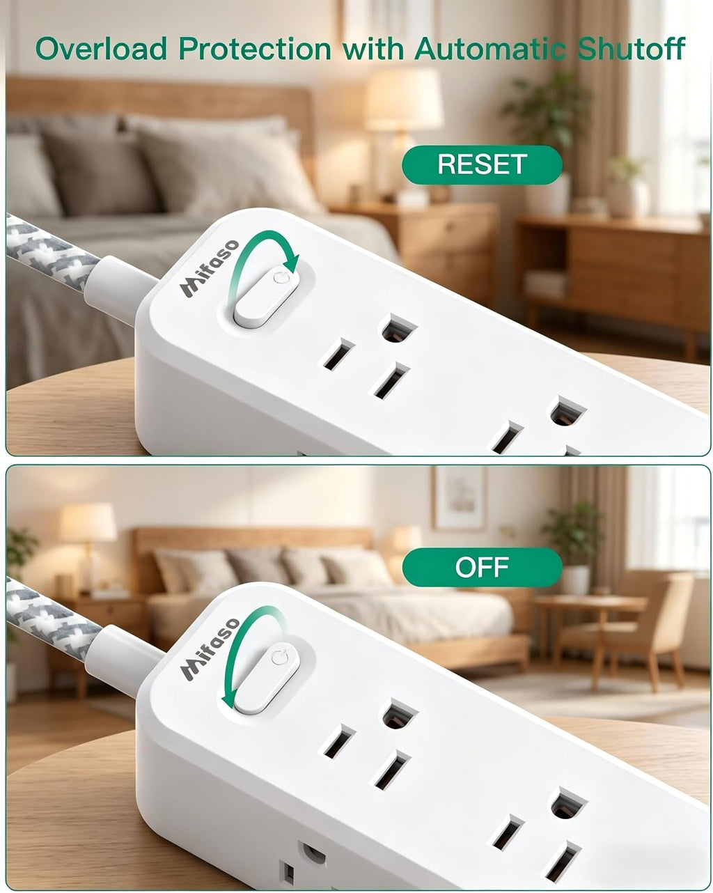 Mifaso Extension Cord, Surge Protector Power Strip, Long Power Strip with 9 Outlets 4 USB Ports, Extension Cord with Multiple Outlets, USB Power Strip for Dorm Room Essentials, College(5FT, White)