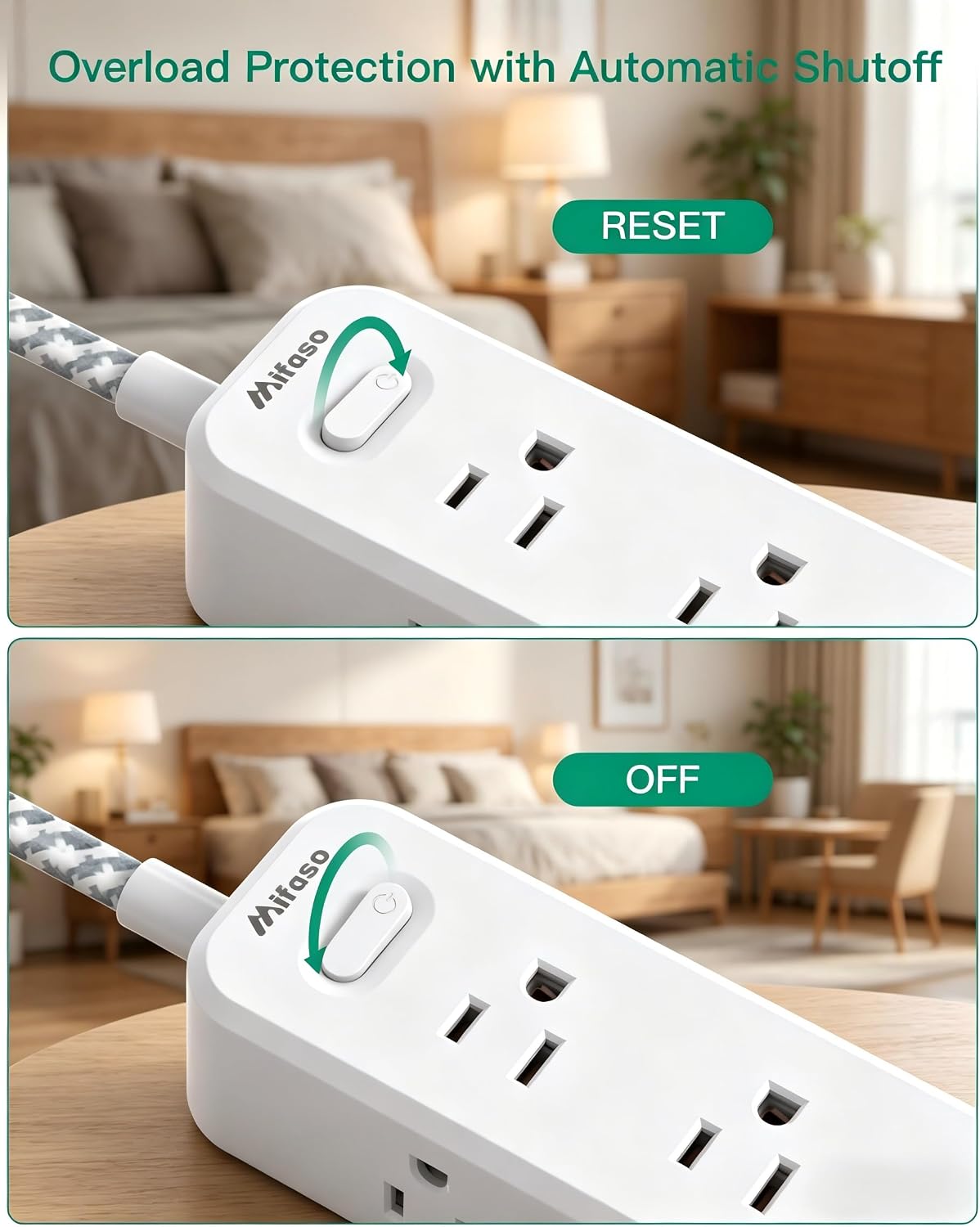 Mifaso Extension Cord, Surge Protector Power Strip, Long Power Strip with 9 Outlets 4 USB Ports, Extension Cord with Multiple Outlets, USB Power Strip for Dorm Room Essentials, College(5FT, White)
