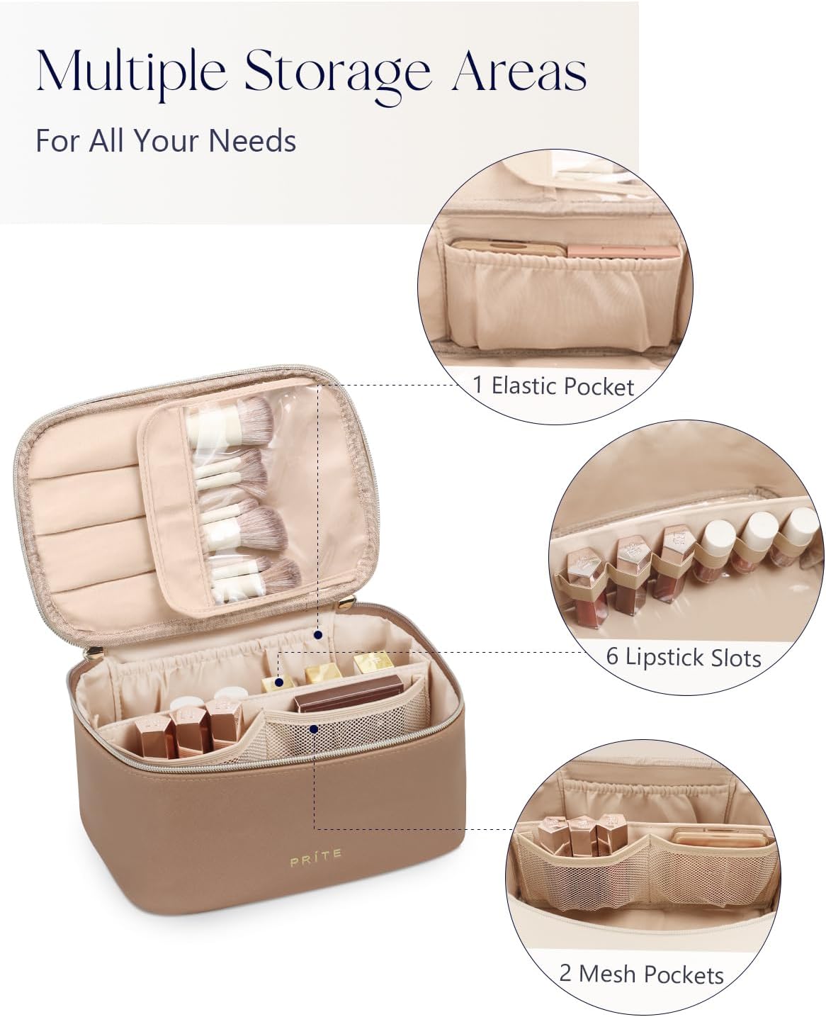 Prite Makeup Bag Travel Cosmetic Case, Toiletry Bag Organizer, Brown Set