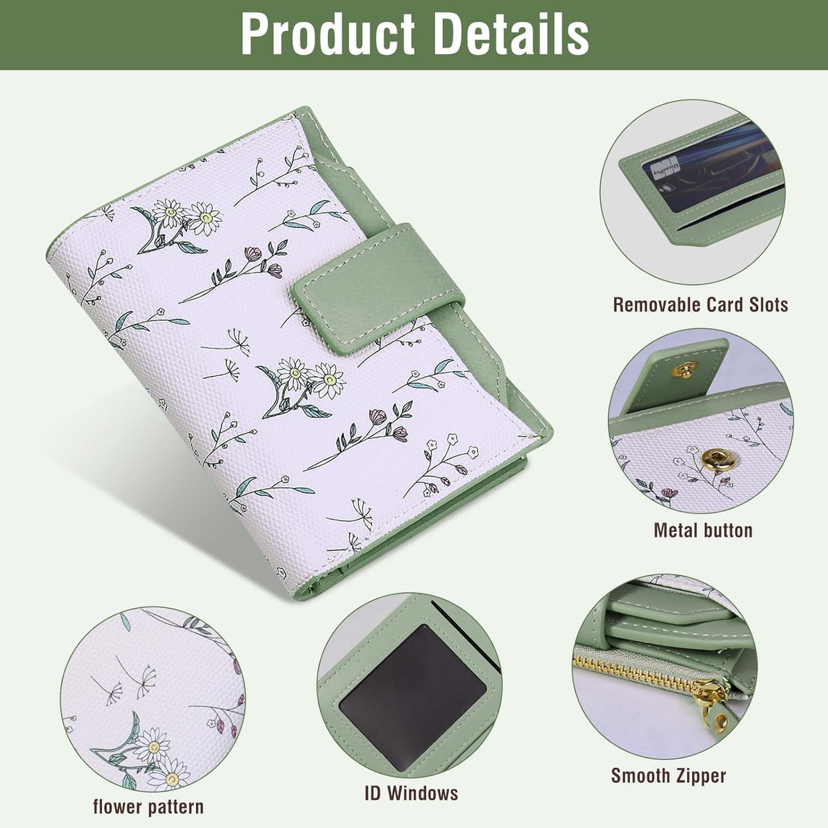 Small Womens Wallet-soft Leather RFID Blocking Bifold Zipper Pocket Credit Card Purse-Floral Pattern Wallet with ID Window (purple)